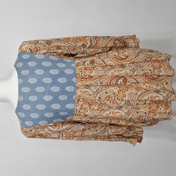 Jodifl Bohemian Paisley Mixed Media Hippie Balloon Sleeve Peasant Boho Top L - Picture 7 of 13
